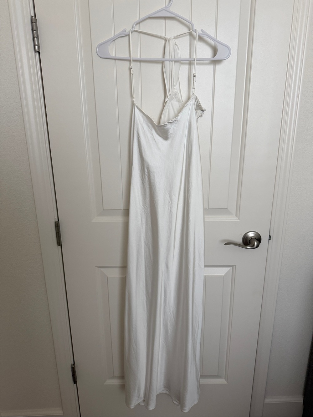 White Satin Slip Midi Dress with Adjustable Straps